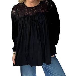 NEW ALLIE ROSE champagne and noel lace detail top in black